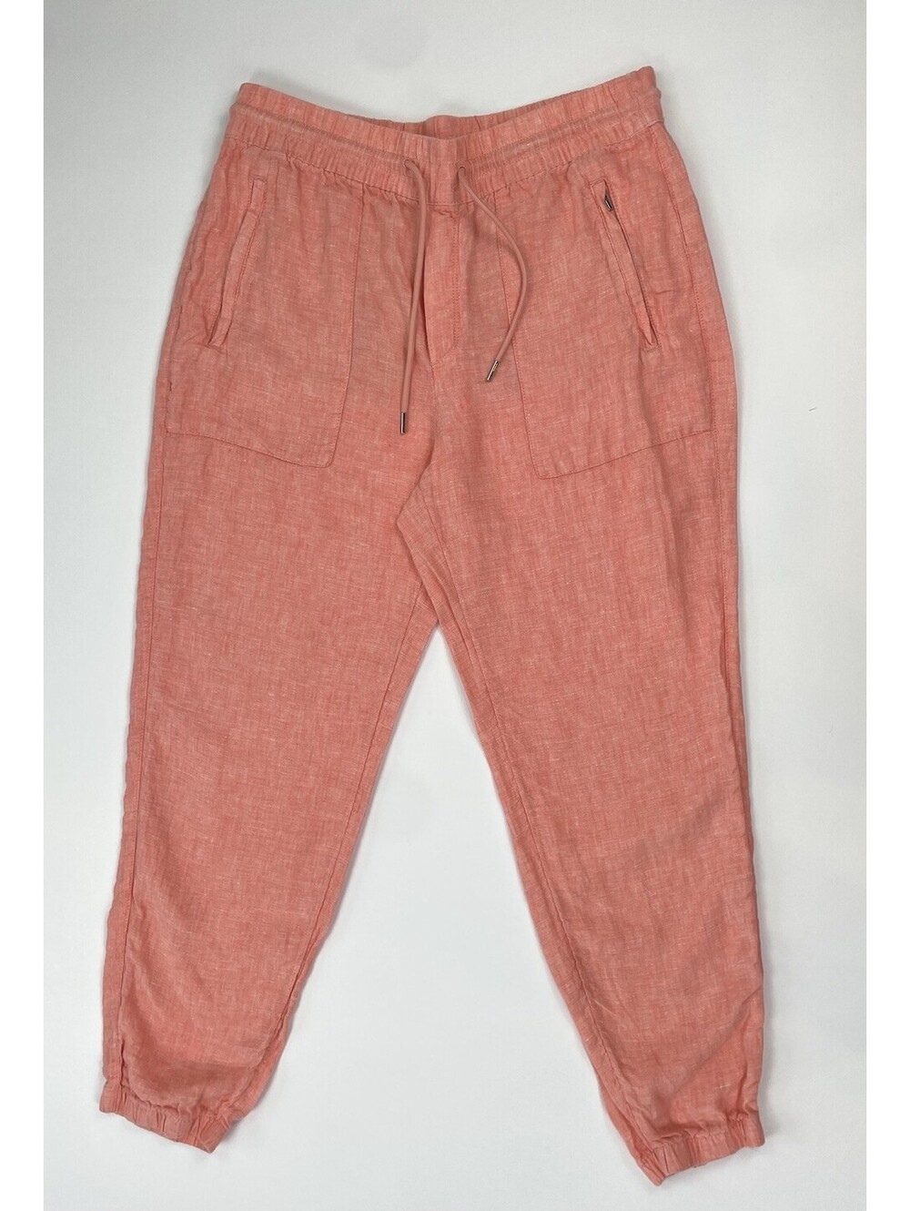Athleta Retreat Linen Jogger Pants 8 Sunset Glow Coral Pink Drawstring Summer